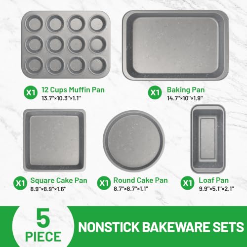 5-Piece Baking Pans Set, Nonstick Bakeware Sets, Grey - color: Gray