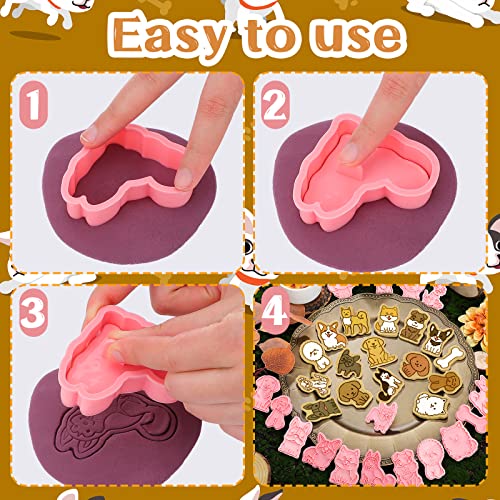 16 Pcs Dog Cookie Cutters with Plunger Stamps Set 3D Puppy Bone Shape Biscuit Cutter Funny Cartoon Cookie Stamps Stamped Embossed Dog Cookie Cutters for Treats DIY Cookie Cake Baking Supplies