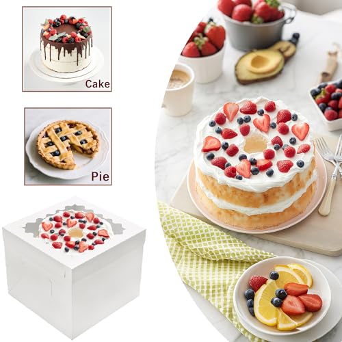 10pcs Tall Cake Boxes,10x10x10 White Bakery Boxes with Window Cake Containers 10 Inch Large Cake box,10x10 Square Cardboard Cake Box,Cake Decorating Supplies for Gift Giving