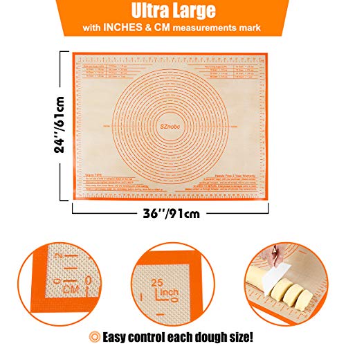 Silicone Pastry Mat 34X26 inch Baking Mat Large Dough Mat with Measurements - color: Orange, size: 26"L x 34"W