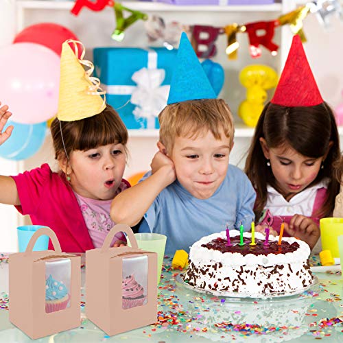 Cupcake Boxes, 30 Pcs Single Cupcake Boxes Individual Cupcake Containers Muffins Cupcake Carriers Holder Kraft Pastry Containers with Insert Window & Handle for Wedding Birthday Parties (Pink) - color: Pink