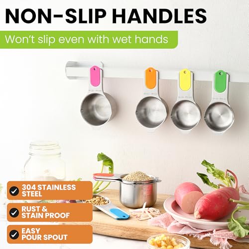 Spring Chef Magnetic Stainless Steel Measuring Cups Set of 7 Patented, Neon - color: Neon, size: Magnetic - Set of 7