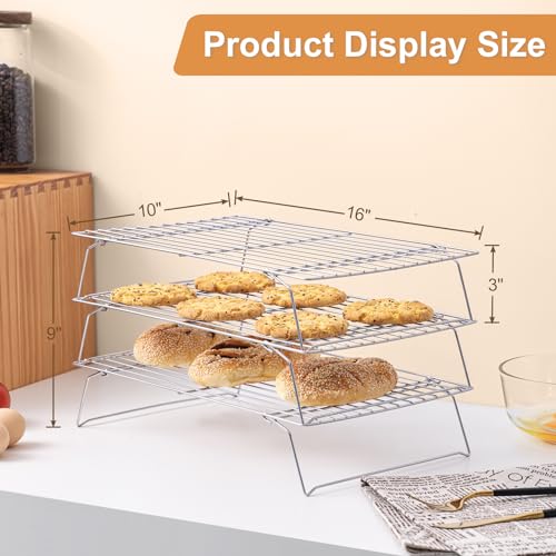 Briout Cooling Rack for Cooking Baking 3 Tiers, 16" x 10" Wire Rack, Silver - color: Silver, size: 16"x10"-3Tier
