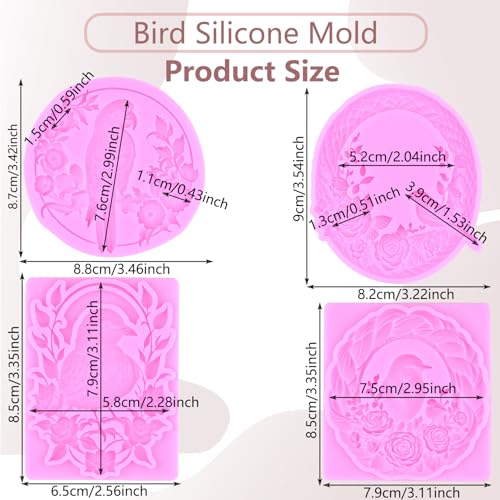Bird Silicone Mold Bird Flower Frame Fondant Molds Set Of 4 - color: Style I