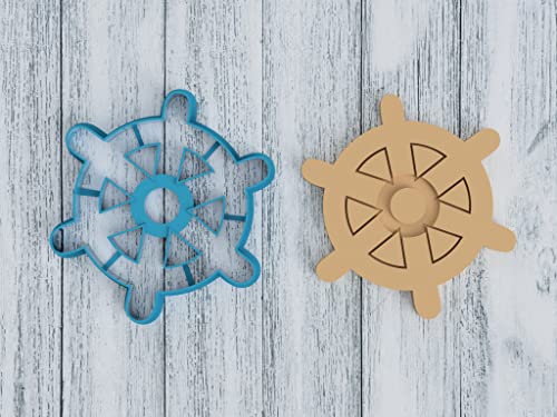 Boat Wheel - Ship - Heim - Rudder - Steering gear - Tiller - Joystick - Captain - Compass - Nautical - Cookie Cutter/Sugar Cookie/Fondant/Clay (0260) (6 inch) - size: 6 Inch