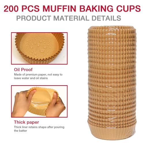 Extra Jumbo Cupcake Liners 200 Pcs, 3.54 Inch Parchment Muffin Liners for Baking, Muffin Papers Baking Cups (Brown) - color: Brown