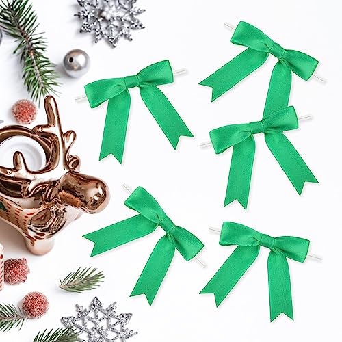 Meseey 50 Pcs 3 Inches Twist Tie Satin Ribbon Bows Emerald Green Pretied Premade Craft Bows for Treat Bags Gift Wrapping Basket Wedding Baby Shower Brithday Christmas Party (3", Emerald Green) - color: Emerald Green