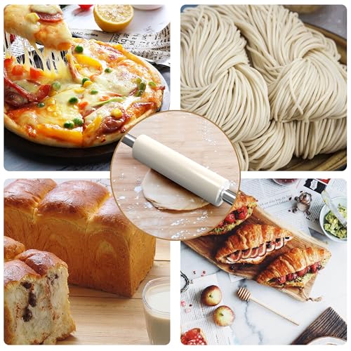 18.5'' Marble Rolling Pin,Stainless Steel Handles,3-Thickness Rings & Stand