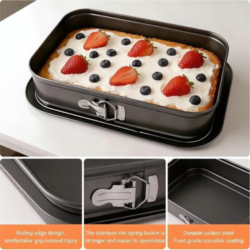 2 Pack 14 x 9 Deep Springform Pans, Rectangle Pans with Removable Bottom