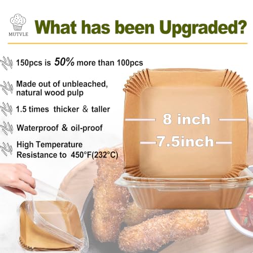 Air Fryer Liners for Instant Pot 4QT Vortex Plus 6-in-1 Mini Air Fryer, 7.5 Inches 150Pcs parchment paper liners for Chefman 3-5QT Air Fryer, Baking Roasting Microwave (Pack of 2) - size: 7.5''Square (Pack of 2)