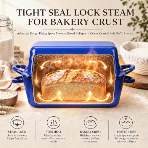2-in-1 Enameled Cast Iron Dutch Oven for Bread Baking, Loaf Pans with Lid - style: Blue 2-in-1 5 Qt