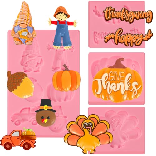 Scarecrow Thanksgiving Fondant Molds, Gnome Pumpkin Silicone Molds