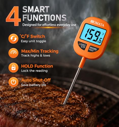 BOMATA Digital Food Thermometer, IPX6 Waterproof, 1-3 Sec Fast Read - size: 5"