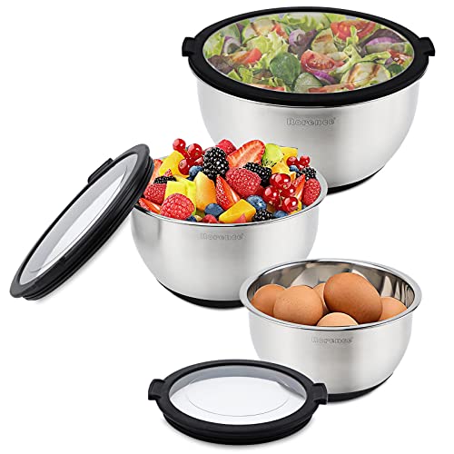 Rorence Stainless Steel Mixing Bowls with Lids Set of 3, 1.5/3/5QT
