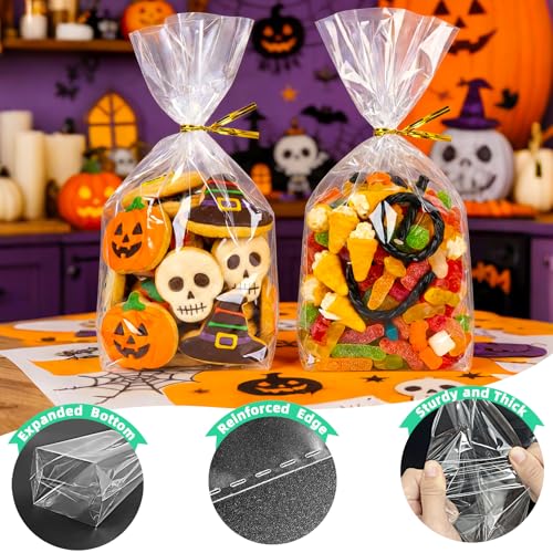 rebucas Cellophane Bags Flat Bottom Cookie Bags Cellophane Treat Bag with Twist Ties for Candy, Cookies, Popcorn, Small Gift Wrapping, 50 Pack 7x10 Inches, Clear - size: 7x10 inch (Pack of 50)