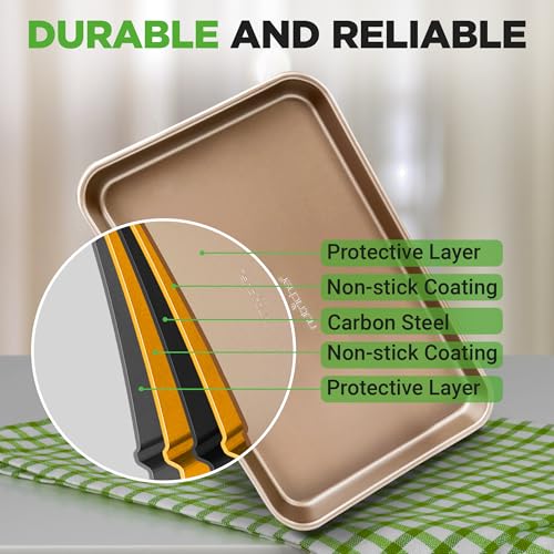 NutriChef 2-Piece Nonstick Stackable Cookie Sheet Set – Non-Toxic Carbon Steel Baking Pans – Heavy Duty, Warp-Resistant, Easy to Clean, Oven & Dishwasher Safe Bakeware - color: Champagne Gold