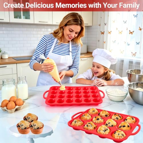 Redfly Silicone Muffin Pans for Baking 12-Cup Regular Size Cupcake Pan 2PCS - color: Red, size: Regular Size-2PACK