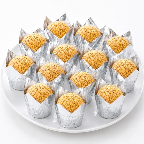 Party Hippo Gold Tulip Cupcake Liners, 100 Count Baking Paper Cups, Greaseproof Cupcake Wrappers for Muffins, Cupcakes, Wedding, Birthday, Baby Shower - color: Silver