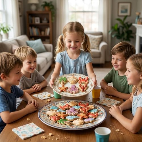 6Pcs Summer Ocean Animal Cookie Cutters Stamp 3D Crab Octopus Seashell Starfish Palm Tree Crawfish Cookie Cutter Shapes Plastic Cookies Molds for Baking Cute Fondant Cutters Beach Cookies Mold