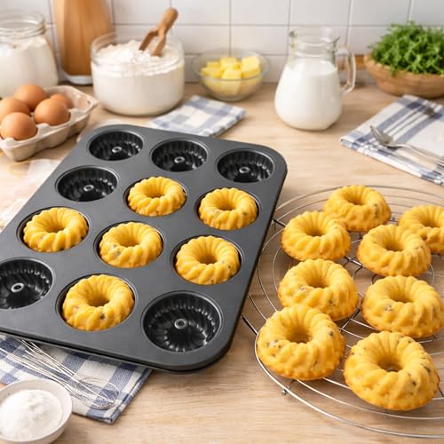 Fluted Tube Cake Pan, 2-Pack Nonstick Carbon Steel Baking Pan, 13.8 x 10.4 Inch Bakeware for Cakes, Brownies, Cornbread, Donuts and Mini Desserts