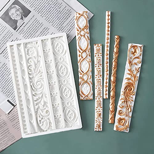 3 Pcs Baroque Style Silicone Molds, Curlicues Scroll Lace Fondant Molds, Relief Flower Mould Filigree Mold 3D Sculpted for Gummy Sugar, Cupcake Topper, Polymer Clay, Crafting Projects - color: Gray-C