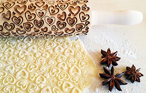 HEARTS EMBOSSING ROLLING PIN WOODEN ROLLING PIN for EMBOSSED COOKIES with LOVE HEARTS