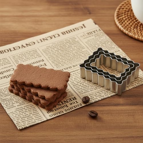 Qianyu 6 Pcs Scalloped Cookie Cutter Set Square Rectangle Biscuit Molds