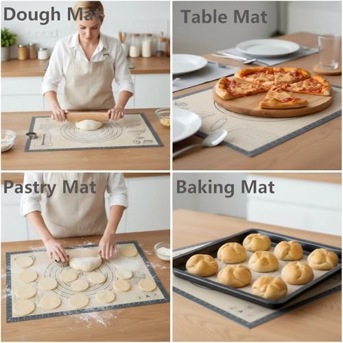 Silicone Baking Pastry Dough Mat - 26x16Inch Extra Large Cookie Bread Rolling Mats Sheet, Nonstick Kitchen Counter Kneading Board,Thick Reusable Pie Cookies Pizza Fondant Making Matt Measurement(Gray) - size: 16"W x 26"L
