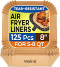 125Pcs 8 Inch Square Air Fryer Liners Disposable for 5-8QT, Parchment Paper - size: 8"Square