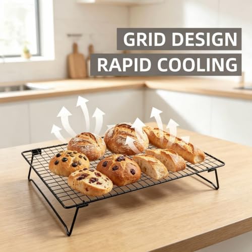 Sourdough Cooling Rack, 17 x 11 x 3 Inch Heavy Duty Steel Cooling Racks for Sourdough, Elevated Design Baking Racks, Black Wire Rack for Baking Grilling Making Jerky,1 Pack - size: 17” x 11” x 3”-1 Pack(Elevated Design)