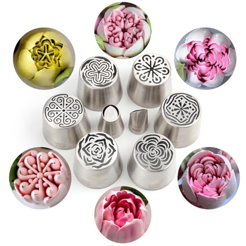 19 Pcs Stainless Steel Extra Large Russian Tulip Icing Tips Kit for Baking - color: SILVER SET9
