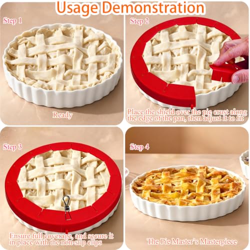 Easily Adjustable Silicone Pie Crust Protector, Fits8-11.5" Pie Crust - size: red