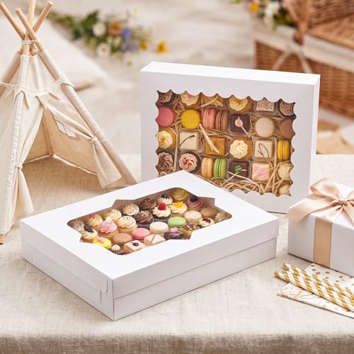 Sinload 24 Pcs Full Sheet Cake Box with Window & Board, White, 27x20x5 Inch - color: White, size: 27x20x5 Inch
