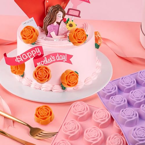 Rose Silicone Mold, 2 Pack Rose Chocolate Molds 24-Cavity - color: 2 Pcs Rose Chocolate Molds