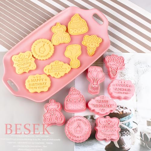 BESEK 8PCS Birthday Cookie Cutters, Birthday Party Cookie Cutter - 8 Shaped Cookie Cutter, Baking Tool for Homemaking Cookie - color: Birthday