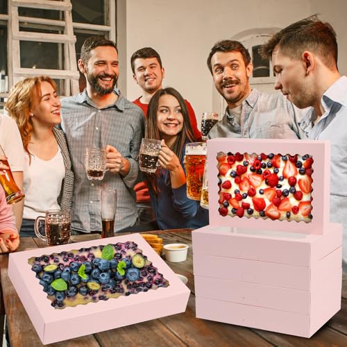 8pcs Bakery Boxes with Window, 14x10x2.5 Inch cookie Boxes, Pink - color: Pink, size: 14*10*2.5inch/8pcs