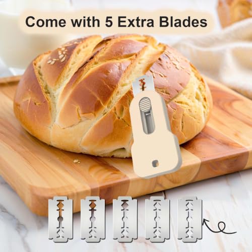 Magnetic Retractable Bread Lame Dough Scoring Tool for Sourdough Baking, Ergonomic Stainless Steel Cutter with 5 Replacement Blades, Safe Storage Solution for Kitchen