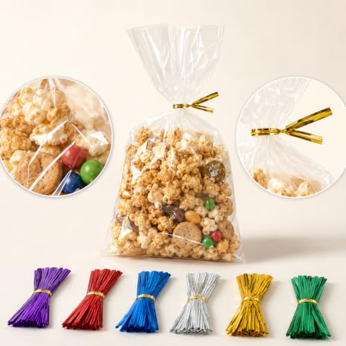 6x9 Cellophane Treat Bags with Ties 200 Clear Goodie Cookie Bags - size: 6'' x 9''