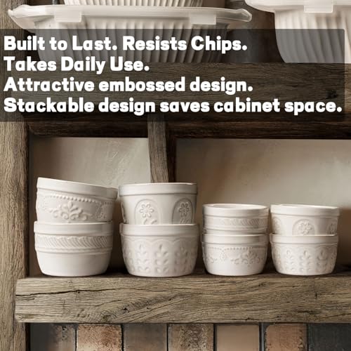 Artena Ramekins Oven Safe, Creme Brulee Ramekins, Embossed White Ceramic Souffle Pudding Custard Cups, Baking Dish, Dipping Bowls, Sauce Cups, Set Of 4 (8 oz, Wheat Leaf) - size: 4 inch (Wheat Leaf, White)