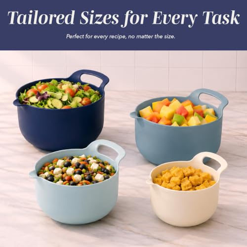 COOK WITH COLOR Nesting Plastic Mixing Bowl Set with Pour Spouts and Handles, Ombre Blue, 4 Piece Non-Slip - color: Ombre Blue, size: 4 Piece Non-Slip