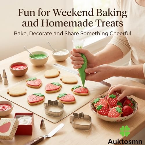 3 Pc Strawberry Cookie Cutter Set, 3.5" 2.5" 1.5", Dishwasher-Safe