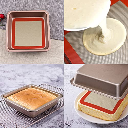 AMYONE Square Silicone Baking Mats for 9 Inch Baking Pan, Platinum, 2PCS - size: 9"L x 9"W