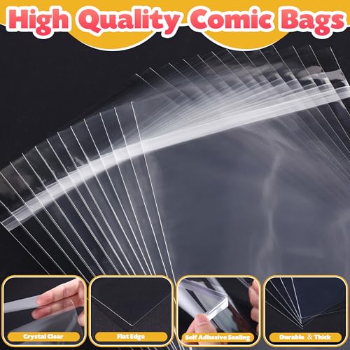 Miraclekoo100Pcs 6.97 x 10.6 Inch Self Sealing Cellophane Bags Clear Plastic Sleeves for Current Comic Book Collection Storage Protection - size: 6.97 x 10.6 inches