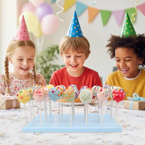 35-Hole Blue Cake Pop Stand with 100 Sticks, 100 Bags & 100 Gold Ties - color: Blue