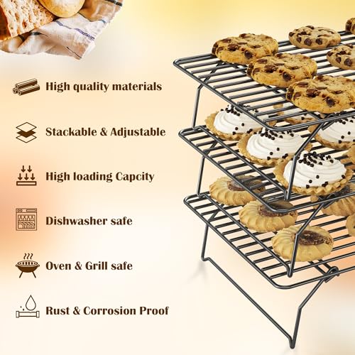 3 Tier Stackable Cooling Rack for Batch Cooling, 15.8"x 10"-Black - color: Black, size: 10''x15.8''-3Tier