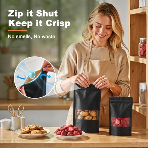 FireKylin 100 Pcs Resealable Bags, Matte Window, Paper, Black,5.9 x 8.6 in - color: Black, size: 5.9"x 8.6"