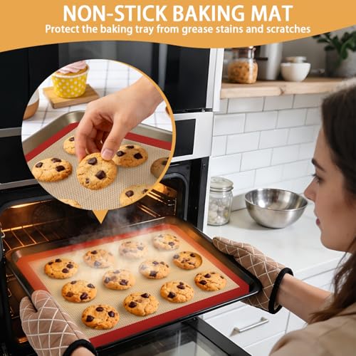 SenseYo 6 Pcs Silicone Baking Mat Non Slip Reusable BPA Free Silicone Rectangular Bakeware Sheet Liner for Cookies Pastry Bread Dough Prep Oven Counter (Red) - color: Red