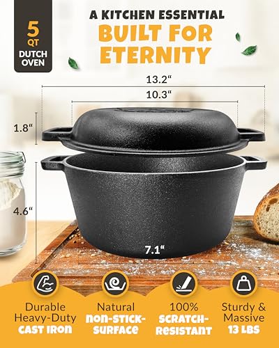 CRUSTLOVE 5 QT Pre-Seasoned Dutch Oven for Bread Baking with Lid and Kit - size: 5QT Dutch Oven
