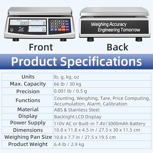 Industrial Counting Scale 66lb/30kg x 0.5g Digital Inventory Scale for Small Parts Coins Jewelry, lb/g/kg/oz Electronic Bench Scale Precision Gram Scale with LCD Backlight Display Batteries AC Adapter - style: 30kg x 0.5g