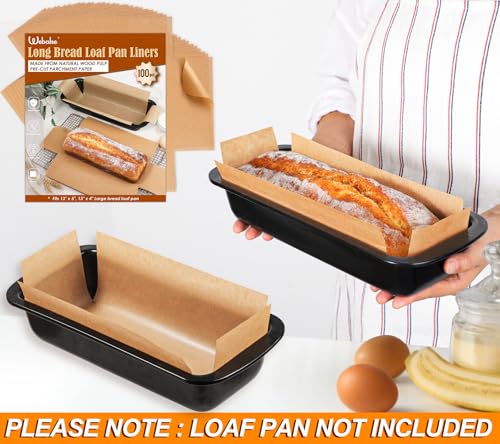 Webake Unbleached Parchment Paper Large Loaf Pan Liners for 13" x 5" Long Baking Bread, Original Precut, Non Toxic 100 Pcs - color: Brown 13x5